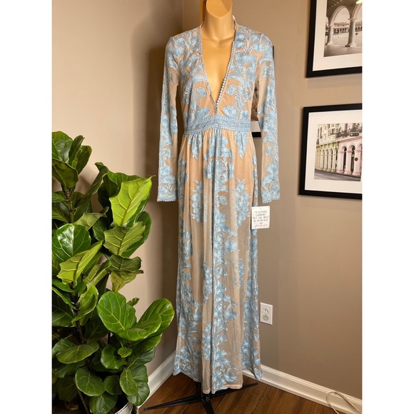 For Love & Lemons Blue Lace Maxi Dress NWT - Picture 4 of 8